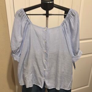 LC Lauren Conrad Blue Puff Sleeve Blouse